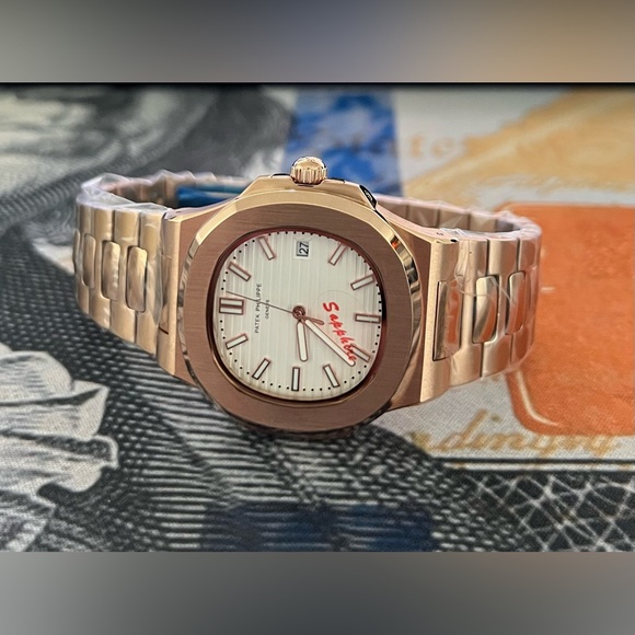 @luxury Other - Men’s Luxury Steel Automatic Watch Rose Gold White Dial Nautilus Style 41mm